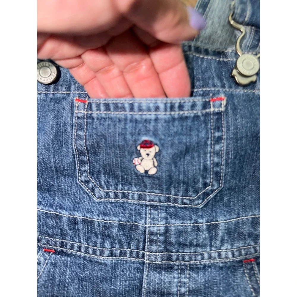 Vintage Carters Baby Denim Baseball Overalls Blue Shortalls Embroidered NWT